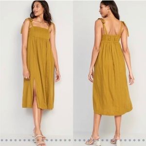 NWT - Tie-Shoulder Midi Babydoll Swing Dress - Old Navy / Ochre / Mustard - Med
